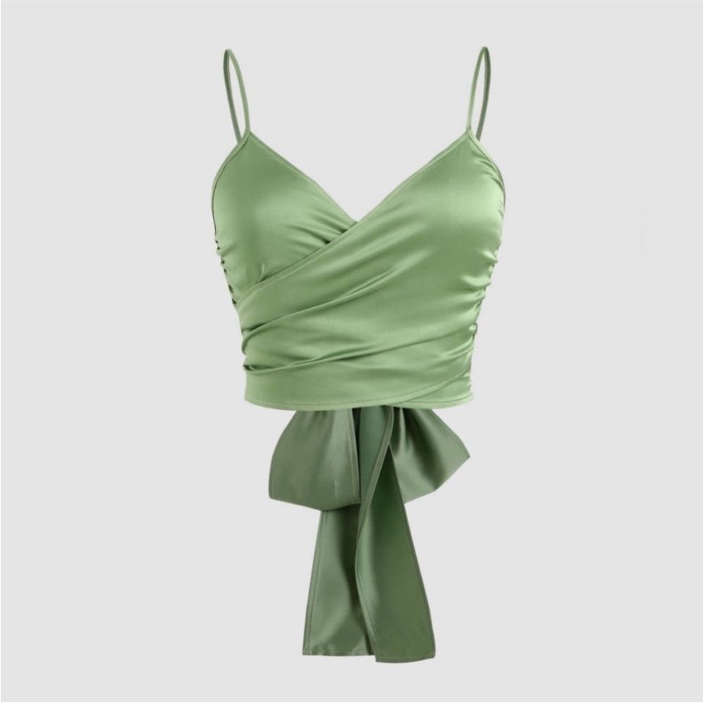 NWT Cider Satin Tie-Front Crop Top | Green V-Neck Camisole | Size 3X